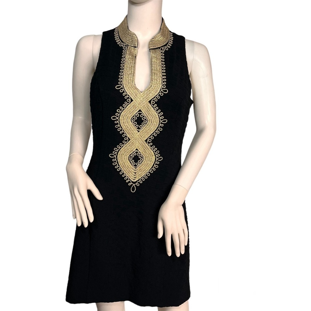 Lilly Pulitzer Black Embossed Gold Embroidered Sleeveless Dress